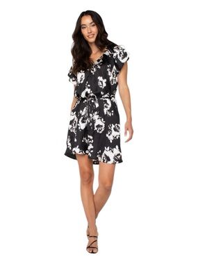 NWT Liverpool Los Angeles Black & White Floral Flutter Sleeve Dress - M
